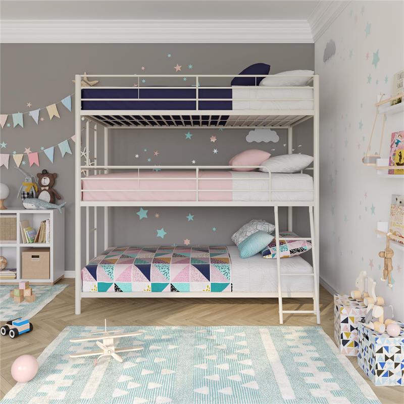 Pemberly Row Metal Triple Bunk Bed Bed for Kids Twin/Twin/Twin in White