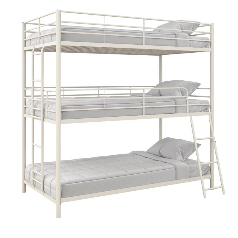 Pemberly Row Metal Triple Bunk Bed Bed for Kids Twin/Twin/Twin in White