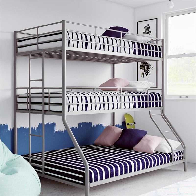 Pemberly Row Metal Triple Bunk Bed Bed for Kids Twin/Twin/Full in Silver