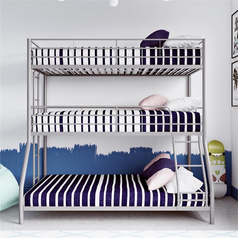 Pemberly Row Metal Triple Bunk Bed Bed for Kids Twin/Twin/Full in Silver