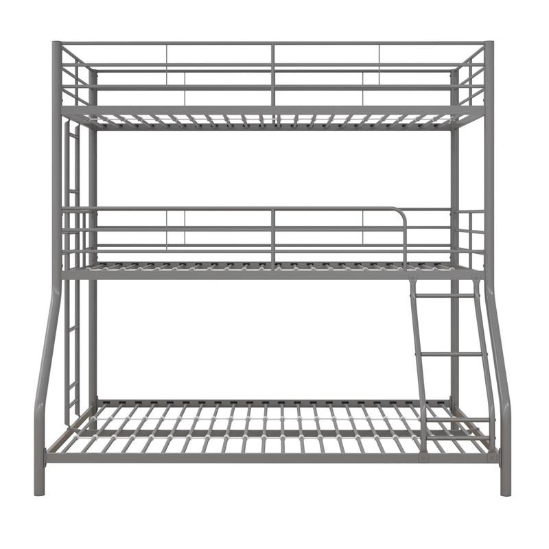 Pemberly Row Metal Triple Bunk Bed Bed for Kids Twin/Twin/Full in Silver