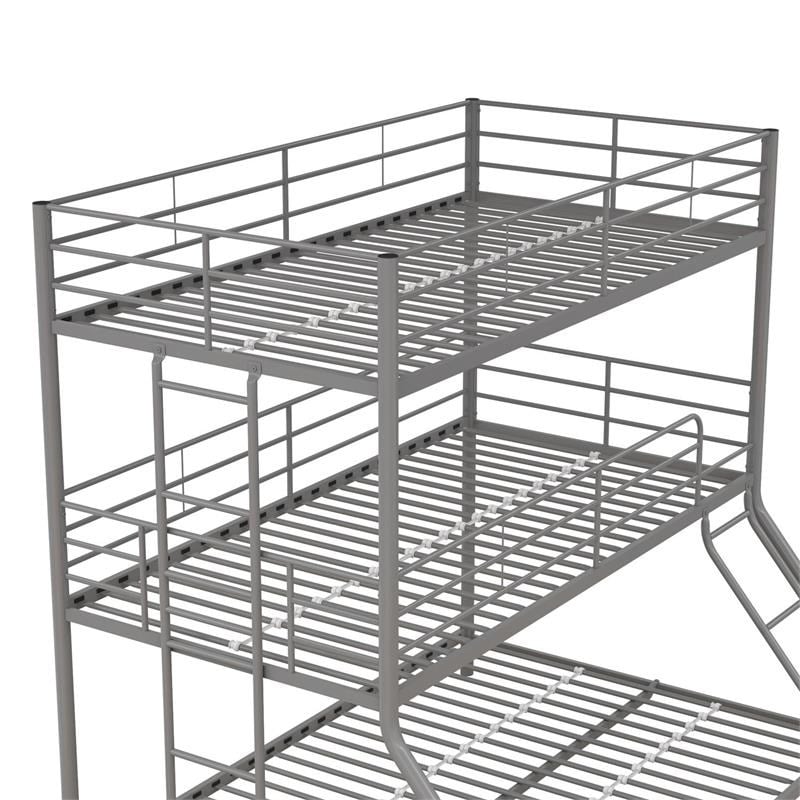 Pemberly Row Metal Triple Bunk Bed Bed for Kids Twin/Twin/Full in Silver