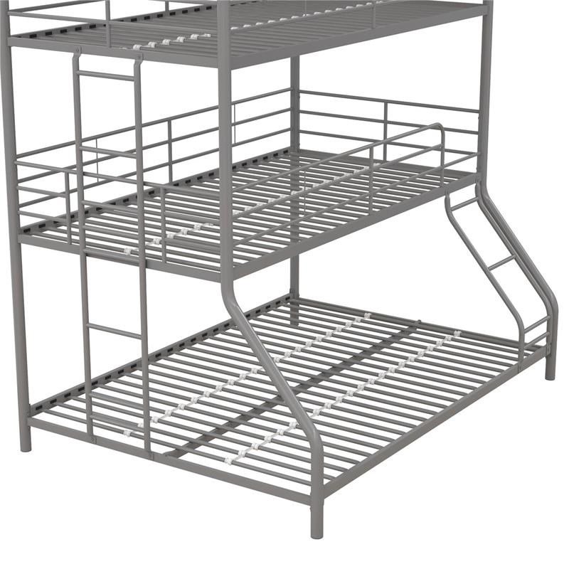Pemberly Row Metal Triple Bunk Bed Bed for Kids Twin/Twin/Full in Silver