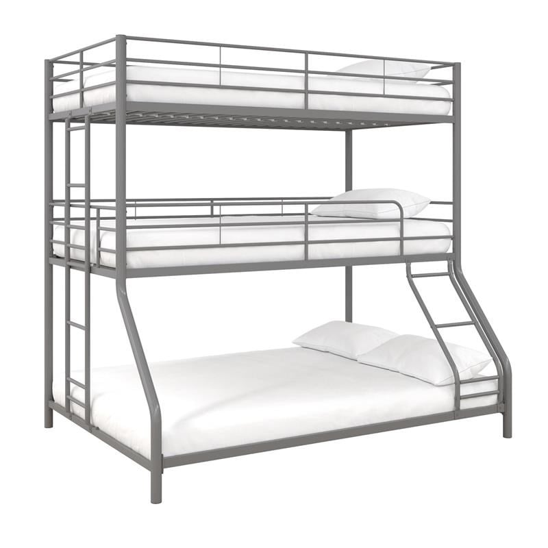 Pemberly Row Metal Triple Bunk Bed Bed for Kids Twin/Twin/Full in Silver