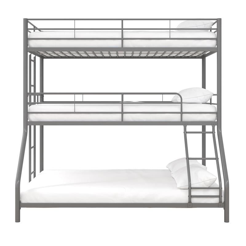 Pemberly Row Metal Triple Bunk Bed Bed for Kids Twin/Twin/Full in Silver