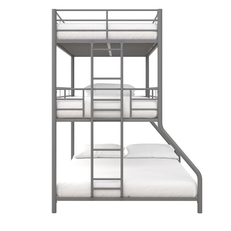 Pemberly Row Metal Triple Bunk Bed Bed for Kids Twin/Twin/Full in Silver