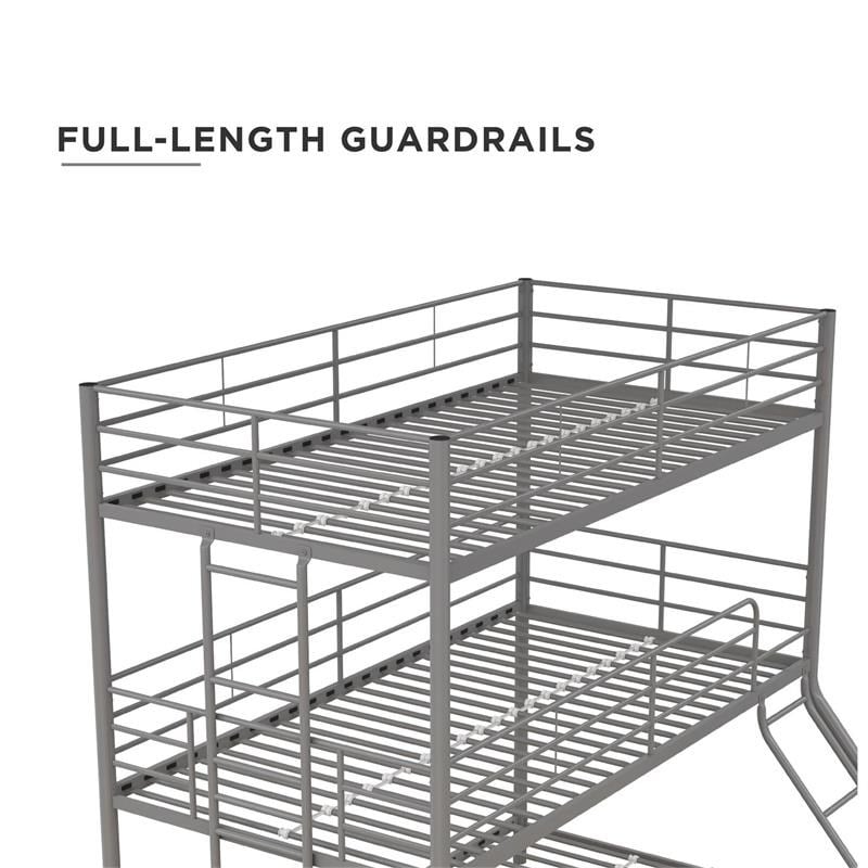 Pemberly Row Metal Triple Bunk Bed Bed for Kids Twin/Twin/Full in Silver
