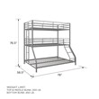 Pemberly Row Metal Triple Bunk Bed Bed for Kids Twin/Twin/Full in Silver