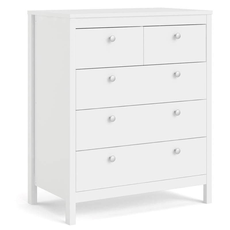 Pemberly Row Modern 5-Drawer Engineered Wood 2 Types Handles Chest in White