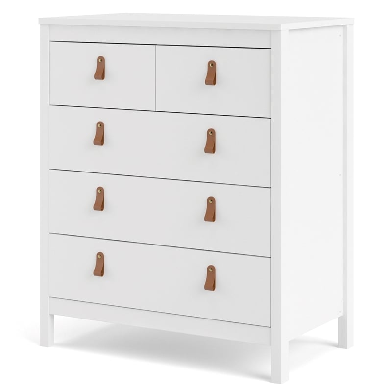 Pemberly Row Modern 5-Drawer Engineered Wood 2 Types Handles Chest in White