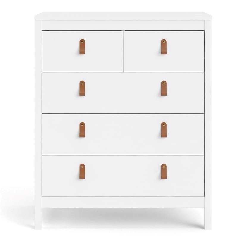Pemberly Row Modern 5-Drawer Engineered Wood 2 Types Handles Chest in White