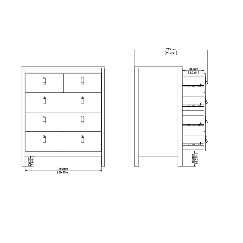 Pemberly Row Modern 5-Drawer Engineered Wood 2 Types Handles Chest in White