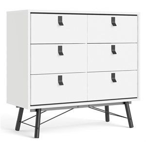 pemberly row engineered wood 6 drawer chest in white matte and black