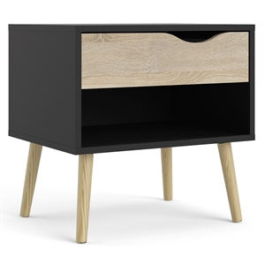 pemberly row engineered wood 1 drawer nightstand in black matte & oak structure