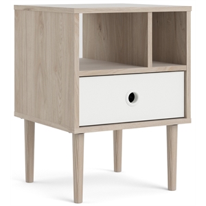 pemberly row 1 drawer 2 shelve nightstand in jackson hickory and white matte