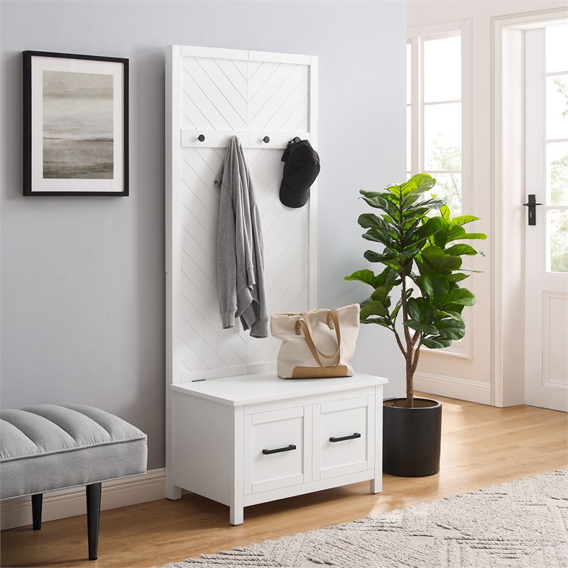 Pemberly Row Modern Farmhouse Wood Hall Tree in White Finish