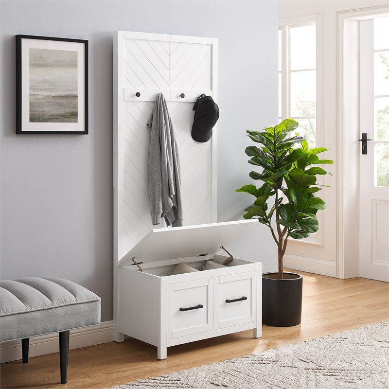 Pemberly Row Modern Farmhouse Wood Hall Tree in White Finish