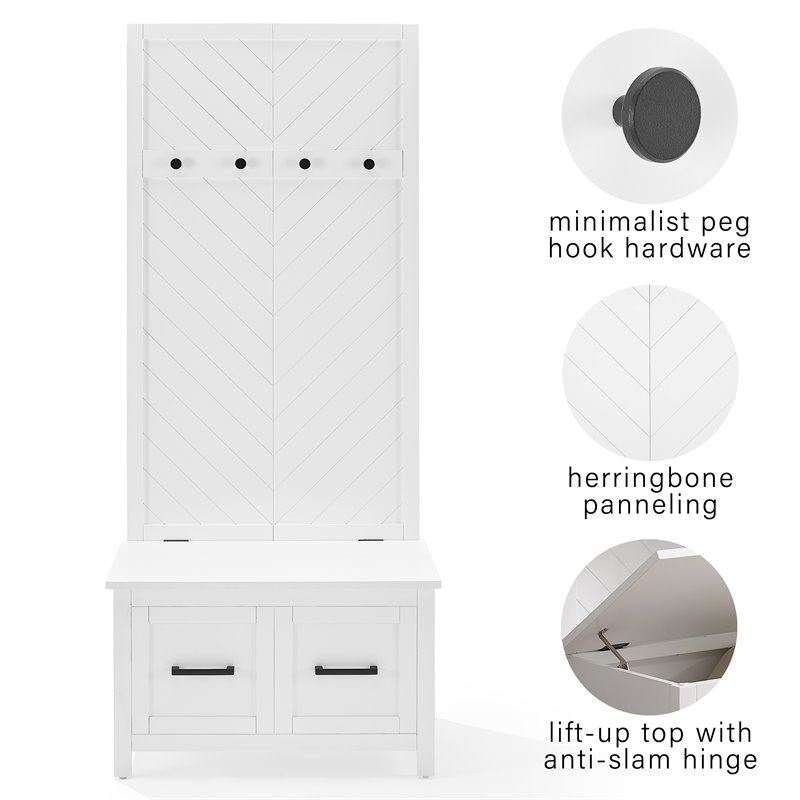 Pemberly Row Modern Farmhouse Wood Hall Tree in White Finish