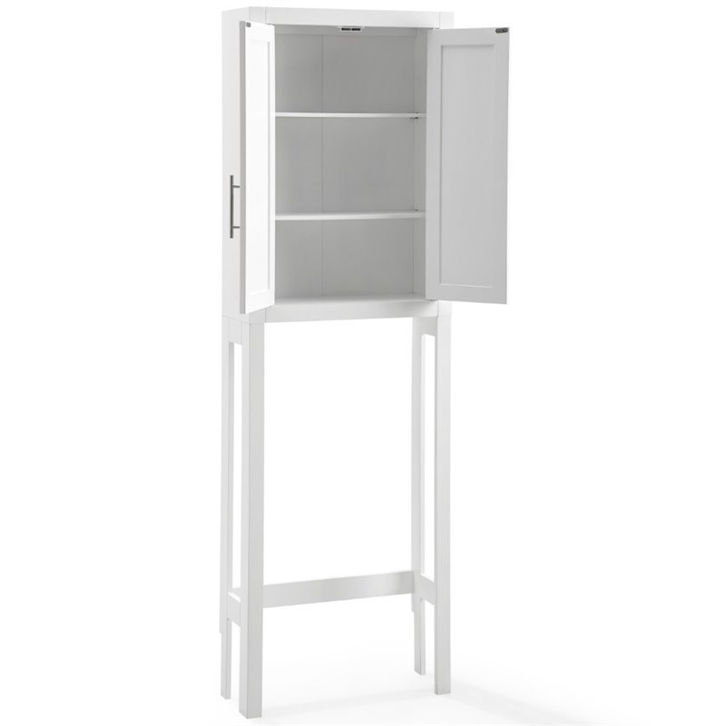 Pemberly Row Wood Spacesaver with Doors and Shelves in White/Nickel