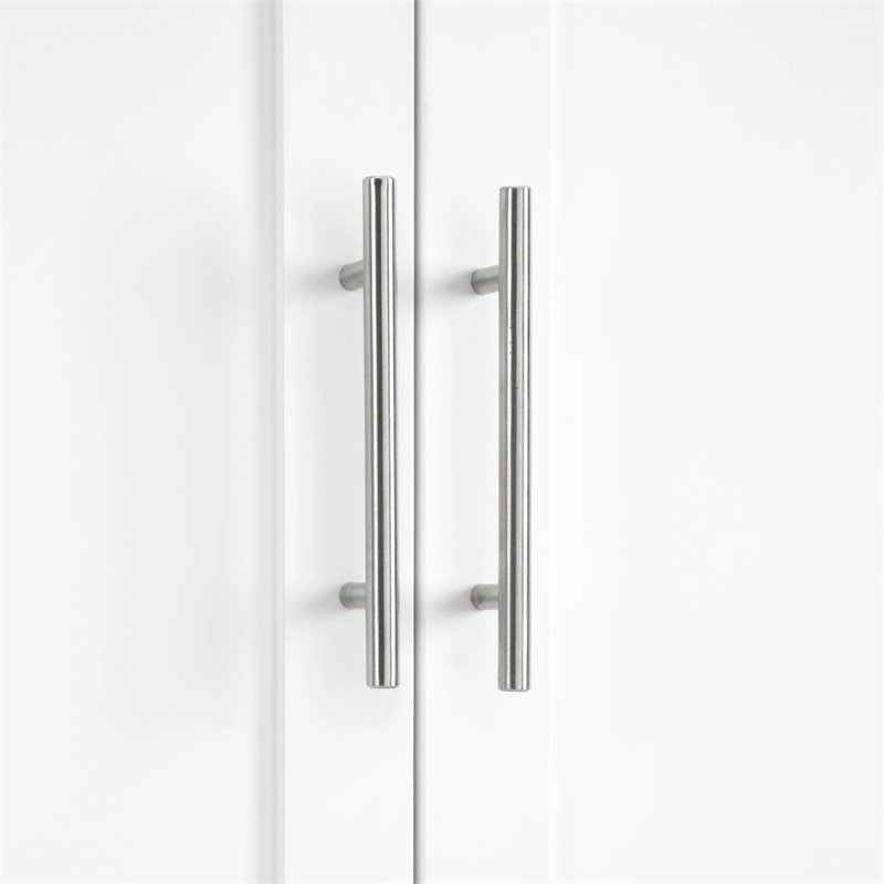 Pemberly Row Wood Spacesaver with Doors and Shelves in White/Nickel