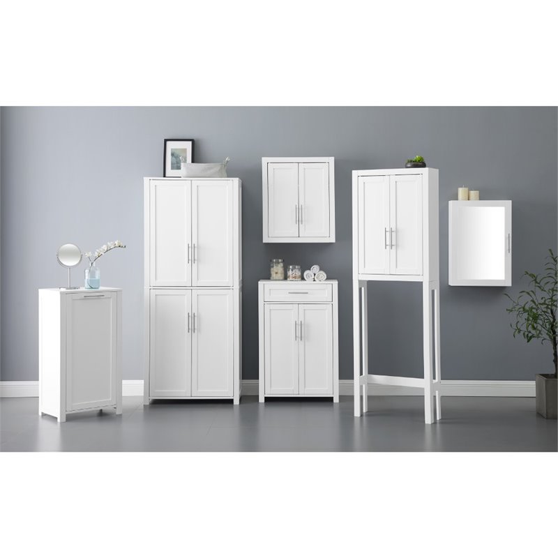 Pemberly Row Wood Spacesaver with Doors and Shelves in White/Nickel