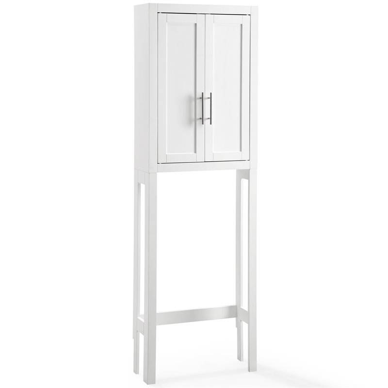 Pemberly Row Wood Spacesaver with Doors and Shelves in White/Nickel