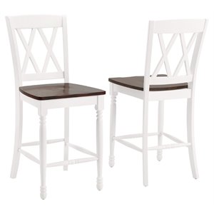 Pemberly Row 24&quot Wood Counter Stool in Distressed White/Rich Cherry (Set of 2)