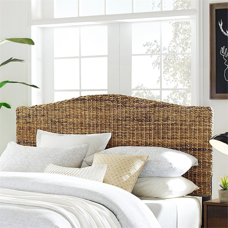 Pemberly Row Coastal Wood Queen Panel Headboard in Brown/Black