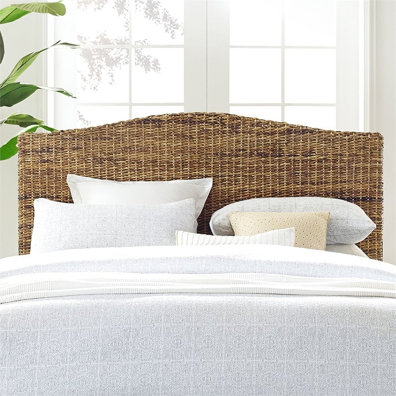 Pemberly Row Coastal Wood Queen Panel Headboard in Brown/Black
