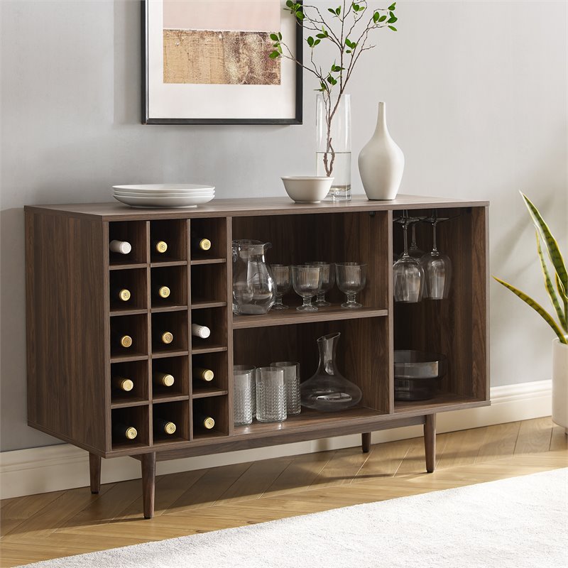 Pemberly Row Modern Wood Wine Storage Sideboard in Walnut Finish