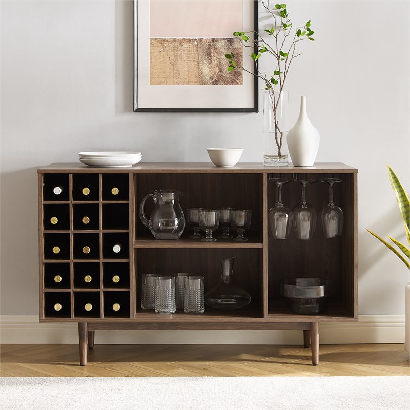 Pemberly Row Modern Wood Wine Storage Sideboard in Walnut Finish