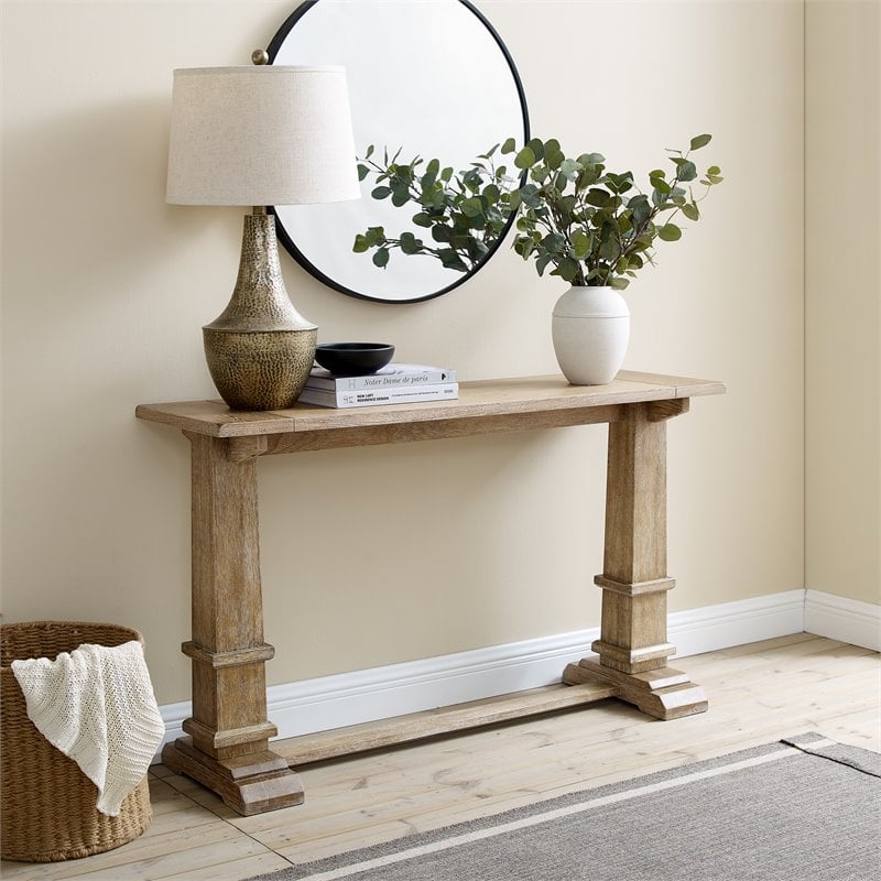 Pemberly Row Rectangular Top Farmhouse Wood Console Table in Rustic Brown