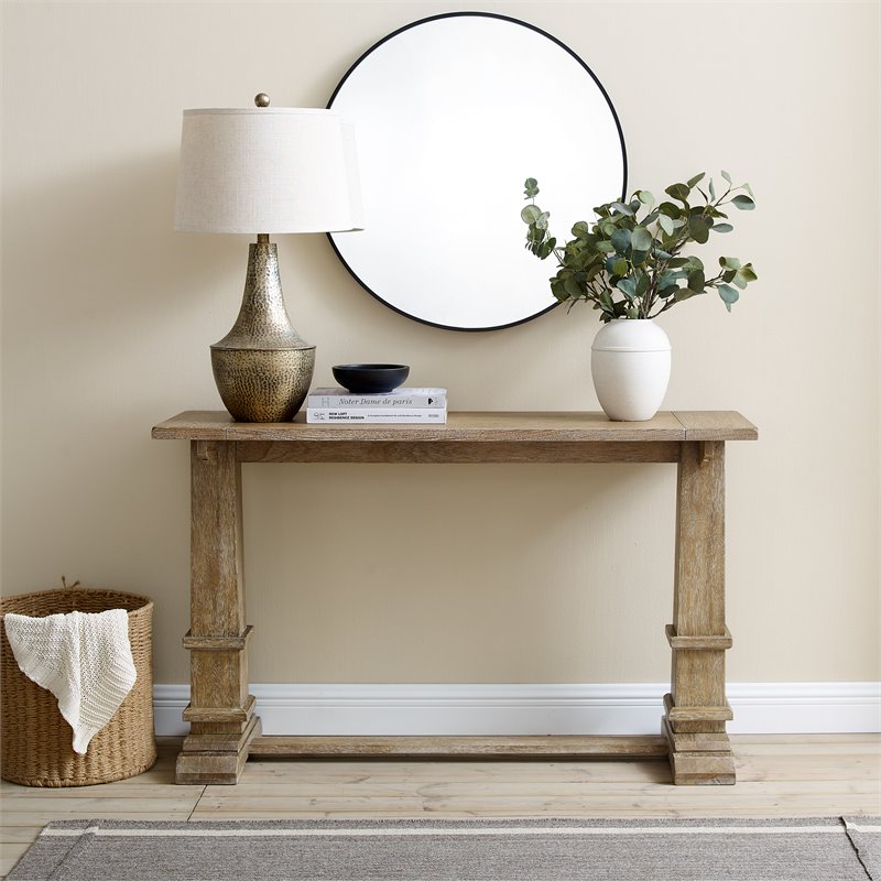 Pemberly Row Rectangular Top Farmhouse Wood Console Table in Rustic Brown