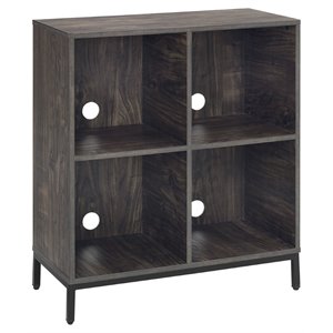 pemberly row industrial record storage cube bookcase in brown ash