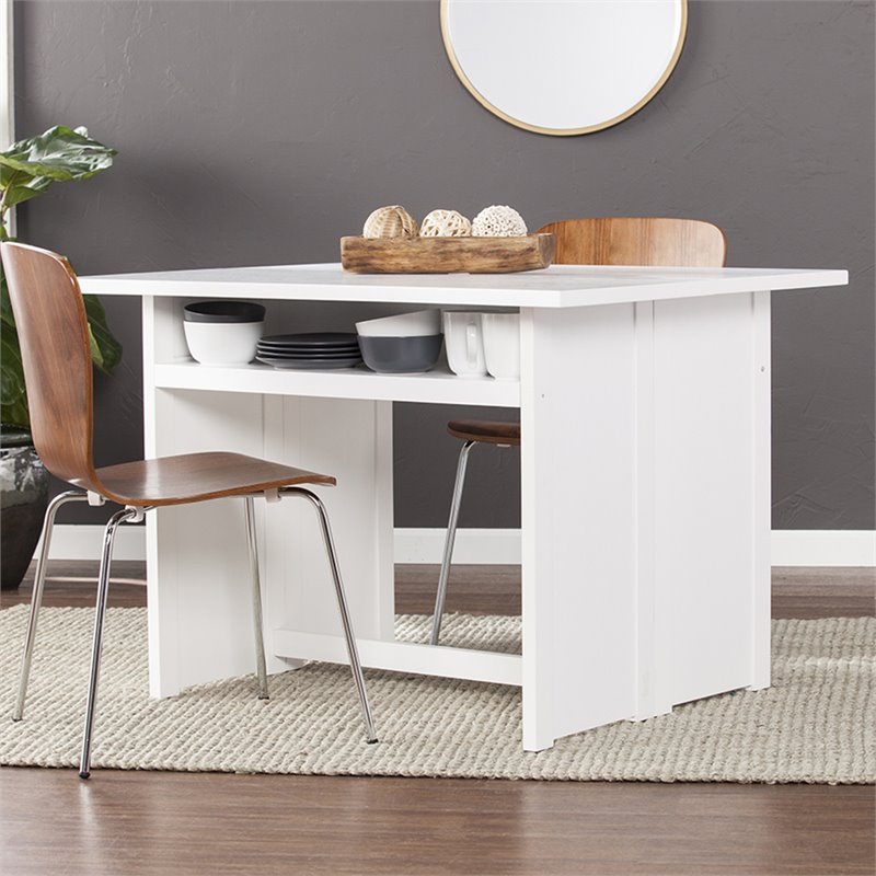 Pemberly Row Transitional Wood Top Convertible Table in White