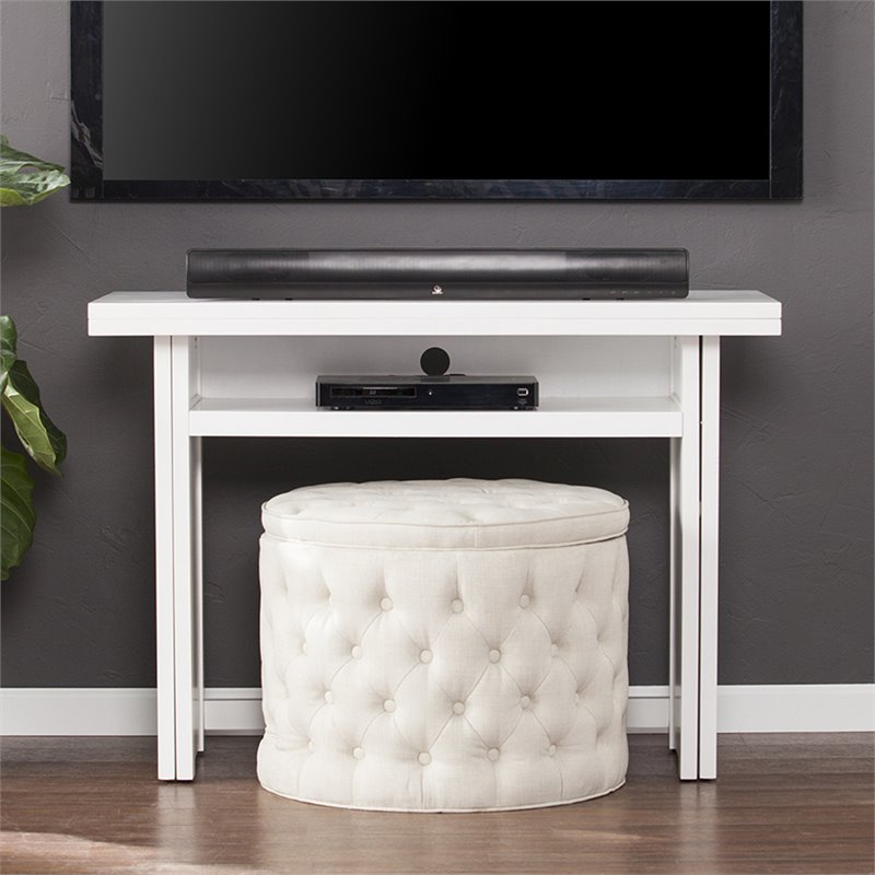 Pemberly Row Transitional Wood Top Convertible Table in White