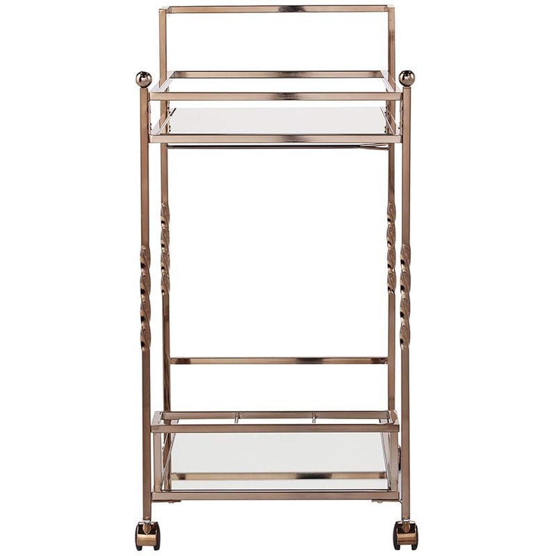 Pemberly Row Glass Mirrored Metal Bar Cart in Champagne Finish