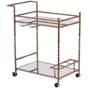 Pemberly Row Glass Mirrored Metal Bar Cart in Champagne Finish