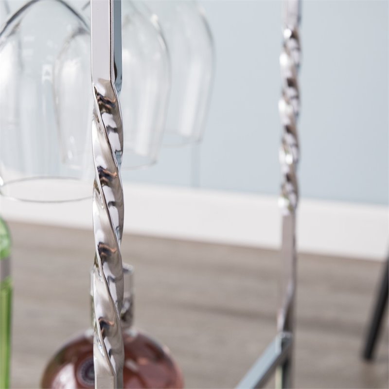 Pemberly Row Glass Mirrored Metal Bar Cart in Chrome Finish