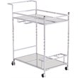 Pemberly Row Glass Mirrored Metal Bar Cart in Chrome Finish