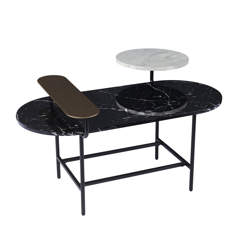 Pemberly Row Modern Metal-Faux Marble Cocktail Table in Black