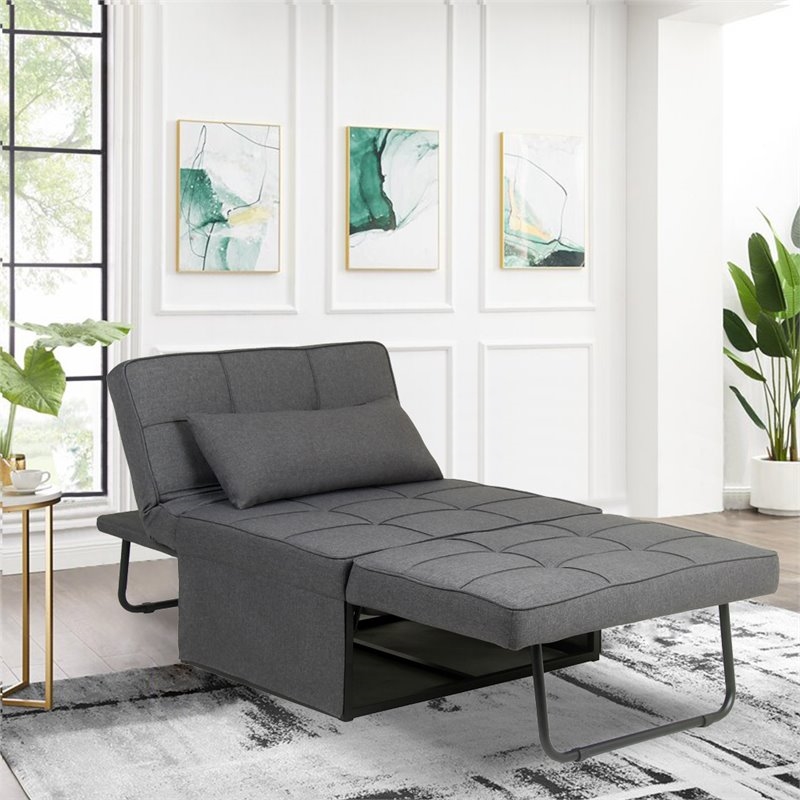 Pemberly Row Modern Fabric 4-in-1 Adjustable Folding Sofa Chair Bed in Gray