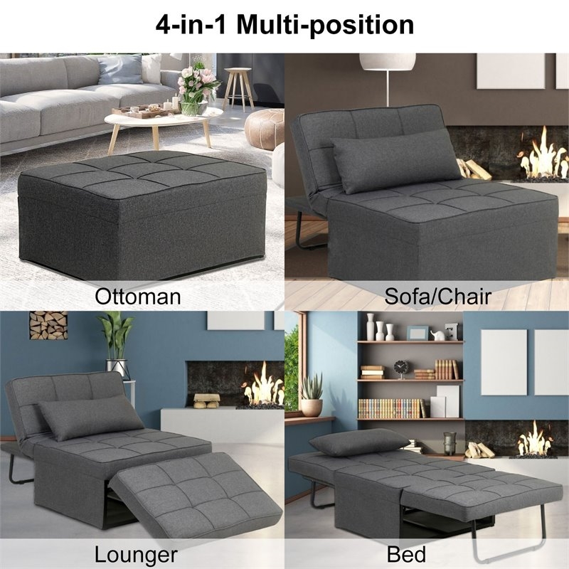 Pemberly Row Modern Fabric 4-in-1 Adjustable Folding Sofa Chair Bed in Gray
