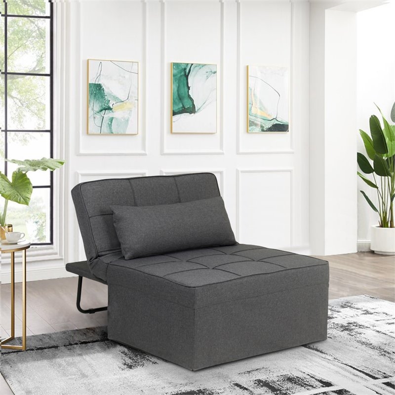 Pemberly Row Modern Fabric 4-in-1 Adjustable Folding Sofa Chair Bed in Gray