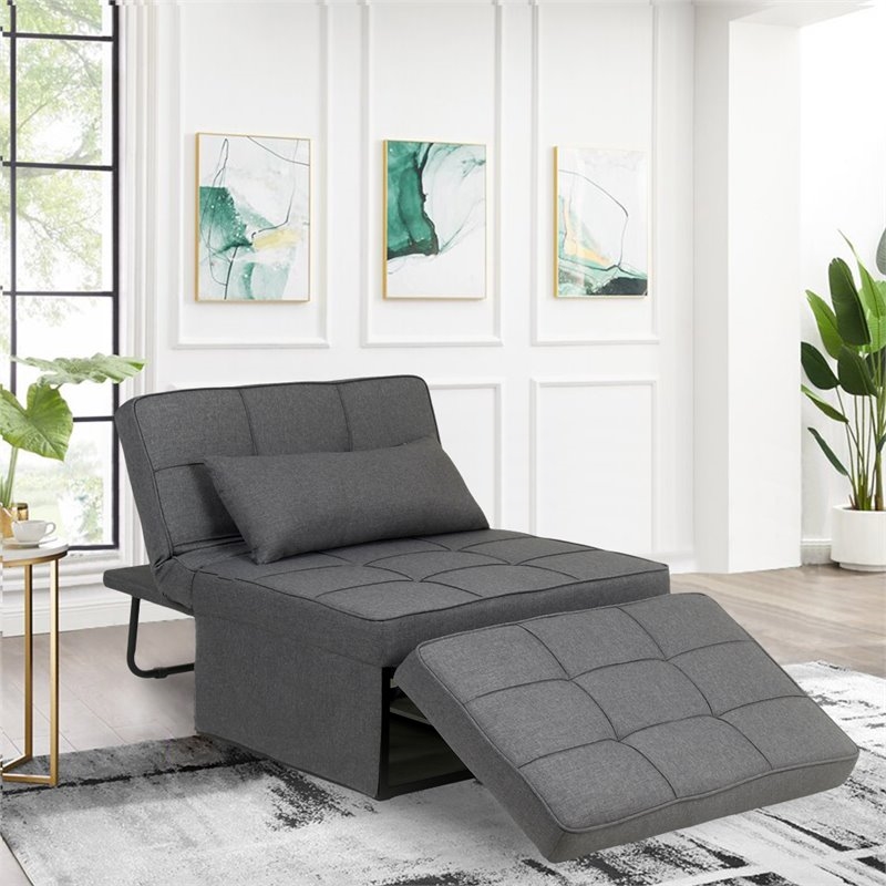 Pemberly Row Modern Fabric 4-in-1 Adjustable Folding Sofa Chair Bed in Gray