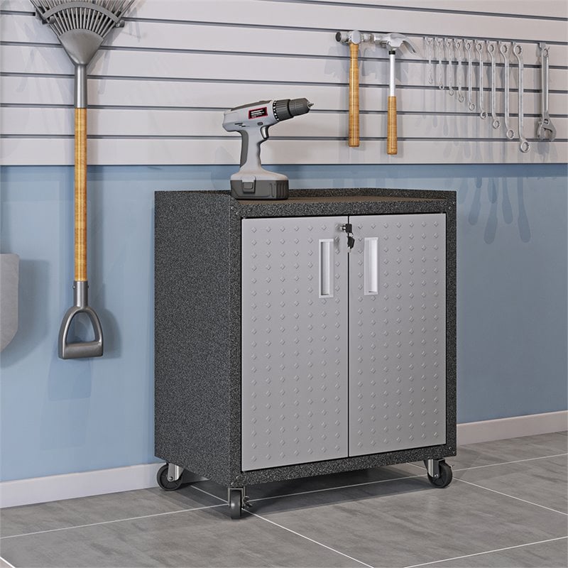 Pemberly Row 2-Door Modern Steel Metal Mobile Garage Cabinet in Gray