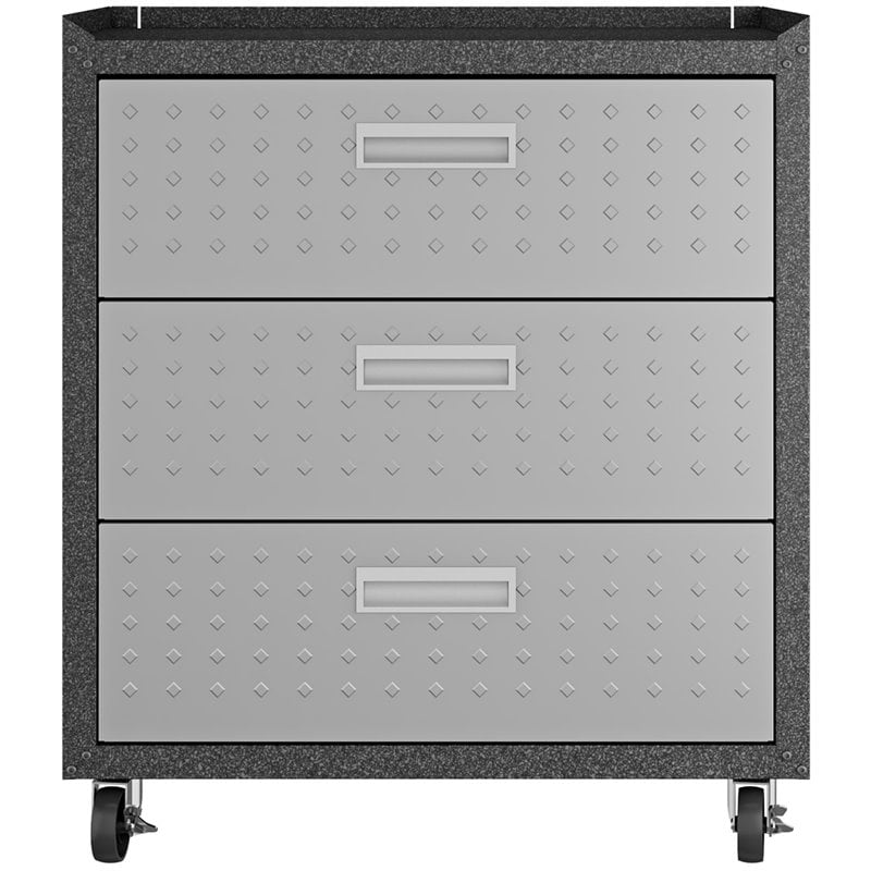 Pemberly Row 3-Drawer Modern Metal Mobile Garage Cabinet in Gray