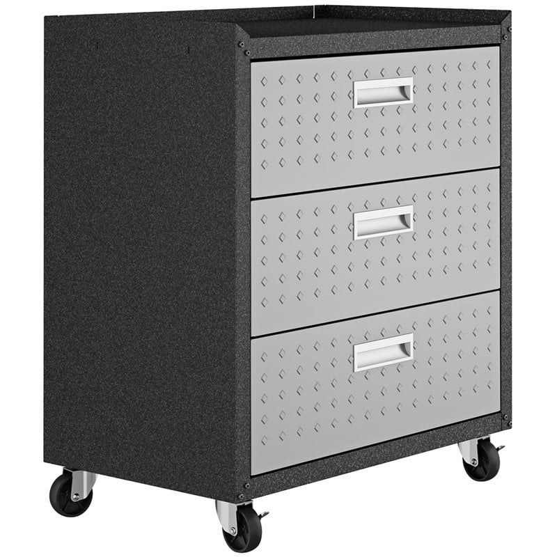 Pemberly Row 3-Drawer Modern Metal Mobile Garage Cabinet in Gray