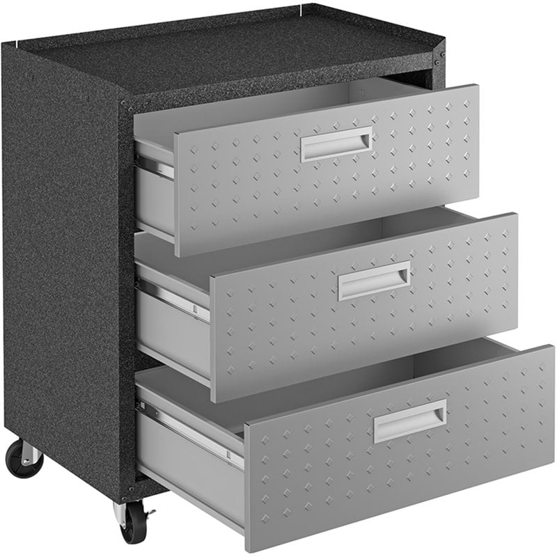 Pemberly Row 3-Drawer Modern Metal Mobile Garage Cabinet in Gray