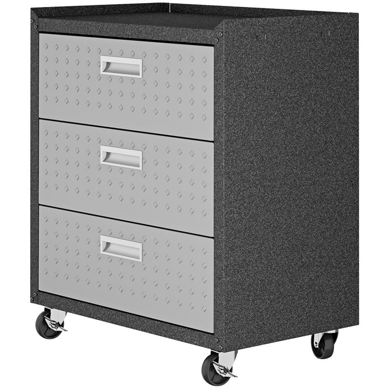 Pemberly Row 3-Drawer Modern Metal Mobile Garage Cabinet in Gray